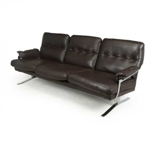 Mid Century Chrome and Leather Sofa by Arne Norrell c1960