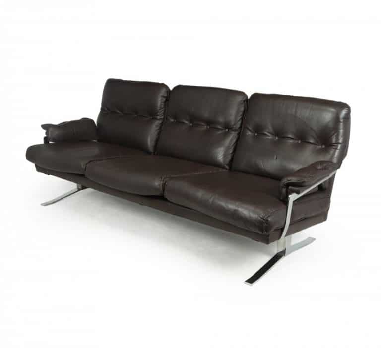 Mid Century Chrome and Leather Sofa by Arne Norrell c1960