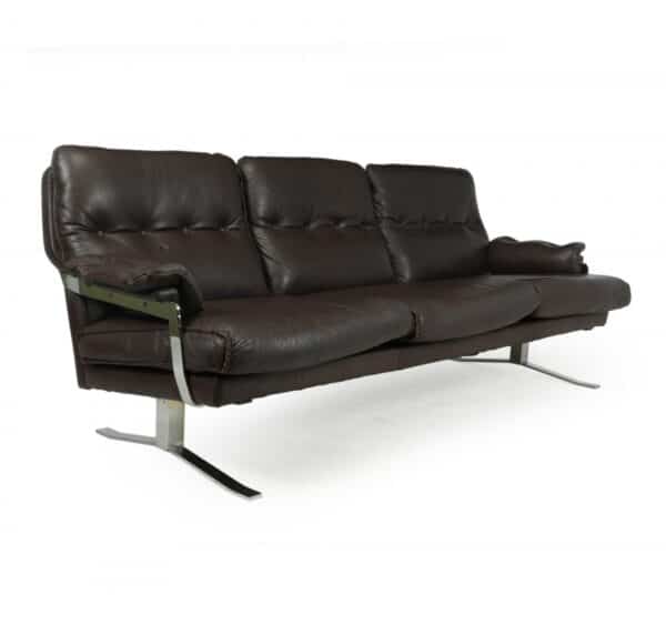 Mid Century Chrome and Leather Sofa by Arne Norrell c1960 - Image 13