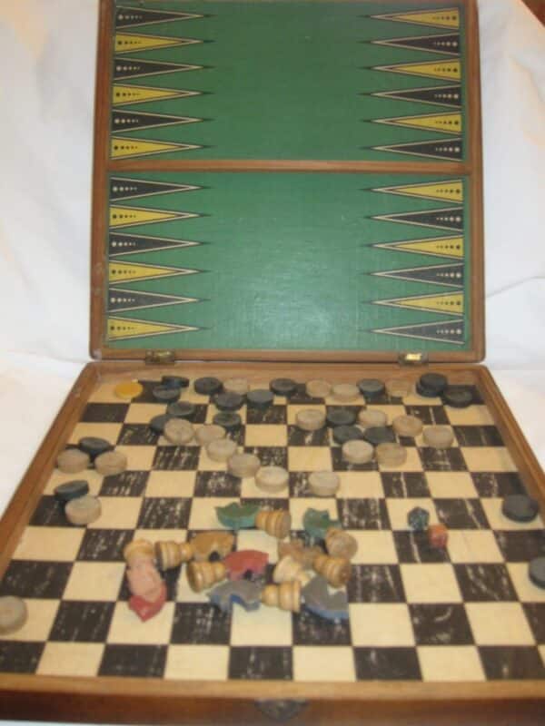 c.1910 French “Jeu d’Oie” Games Box backgammon Antique Toys 7