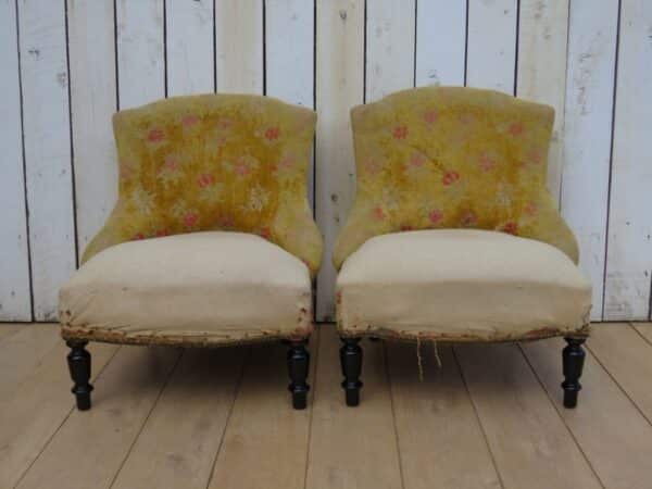 Pair Antique French Tub Armchairs For Re-upholstery - Image 2