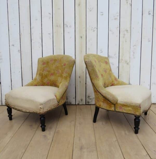 Pair Antique French Tub Armchairs For Re-upholstery