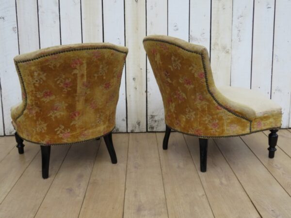 Pair Antique French Tub Armchairs For Re-upholstery - Image 3
