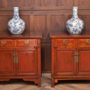 Pair Of Chinese Red Lacquered Side Cabinets SAI2044 Antique Furniture