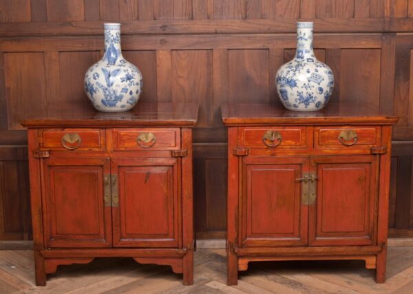Pair Of Chinese Red Lacquered Side Cabinets SAI2044