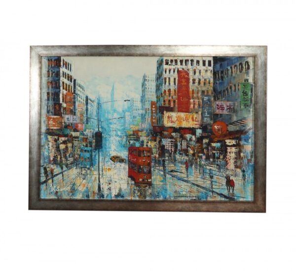 Oil Painting Hong Kong busy street scene Antique Art 5