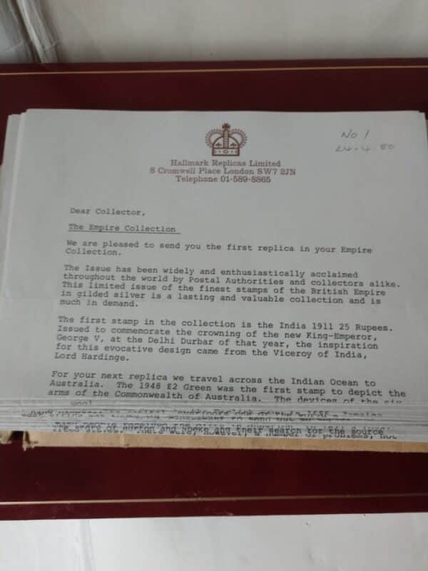 Rare set of Stamps of the British Empire Sterling Silver Boxed with Certificates c1980 - Image 7