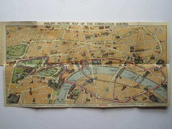 London – Coronation Map – Pictorial – Folding – Curiosity antique map, vintage map, pictorial map, folding map, coronation Antique Maps 3