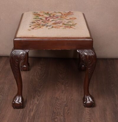 Edwardian Mahogany Claw And Ball Feet Upholstered Stool SAI1472 Antique Furniture 9