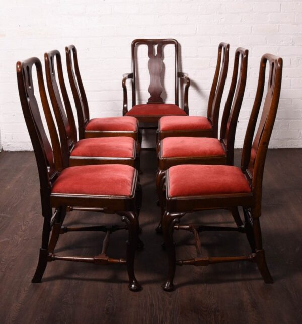 Set Of Seven Mahogany Queen Anne Style High Back Chairs SAI1214 Antique Furniture 15