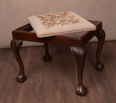 Edwardian Mahogany Claw And Ball Feet Upholstered Stool SAI1472 Antique Furniture 7