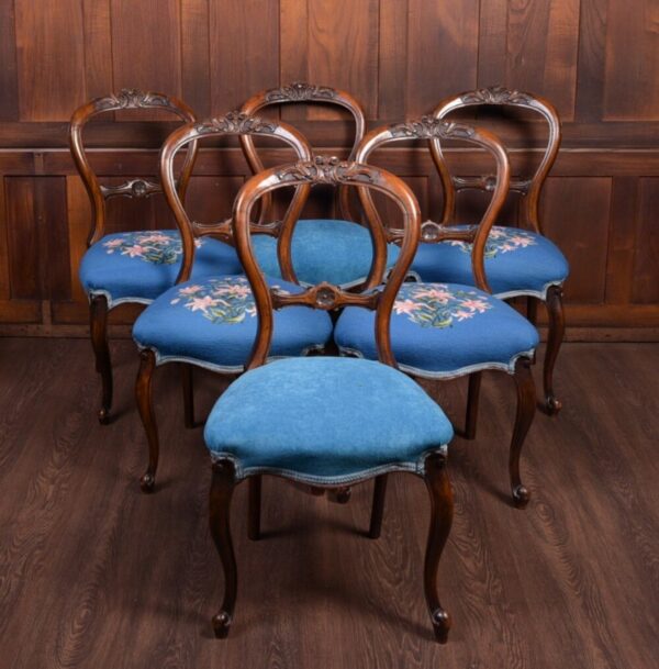 Fantastic Set Of 6 Victorian Walnut Balloon Back Dining Chairs SAI1836