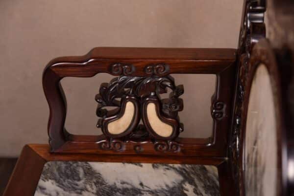 19th Century Chinese Marble Inset Mother-of-pearl Inlaid Arm Chair SAI1550