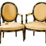 Pair of 19th black lacquered elbow chairs c1865 Antique Chairs