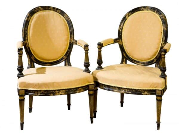 Pair of 19th black lacquered elbow chairs c1865 Antique Chairs 3