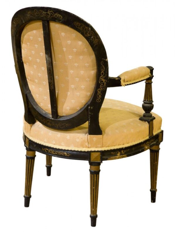 Pair of 19th black lacquered elbow chairs c1865 - Image 6