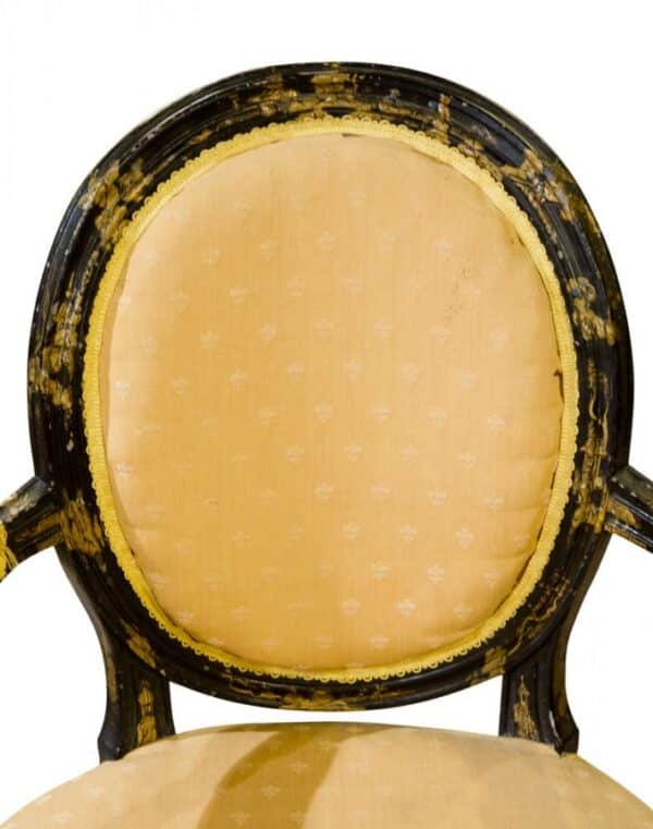 Pair of 19th black lacquered elbow chairs c1865 - Image 5