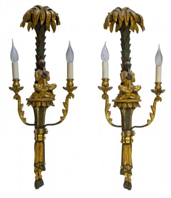 Pair of decorative carved wall sconces Antique Lighting 3