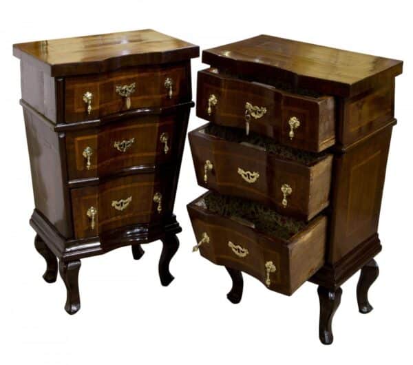 Pair of Italian walnut & fruitwood commodini