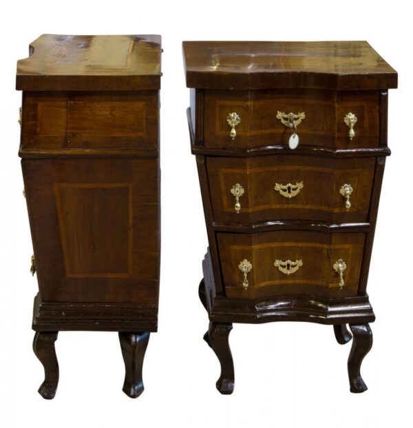 Pair of Italian walnut & fruitwood commodini Antique Furniture 8