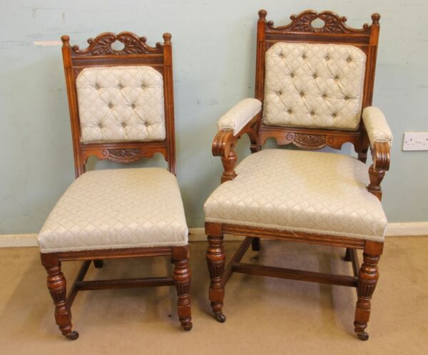 Antique Victorian Set Eight Oak Dining Chairs Sold - Image 17