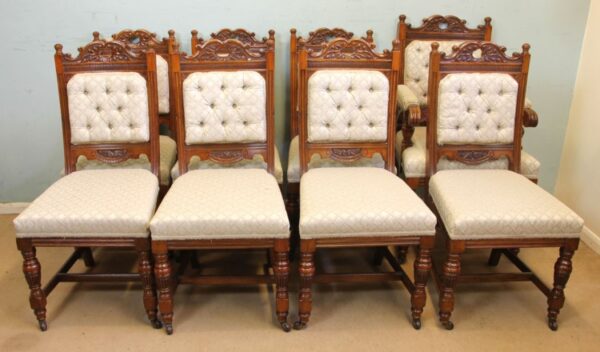Antique Victorian Set Eight Oak Dining Chairs Sold - Image 3