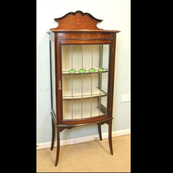 Antique Mahogany Inlaid Bow Front Display Cabinet