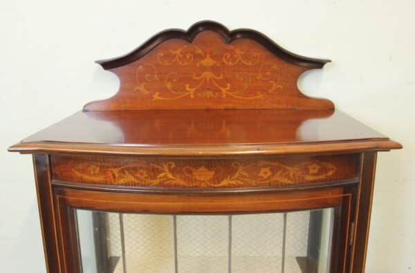 Antique Mahogany Inlaid Bow Front Display Cabinet - Image 4