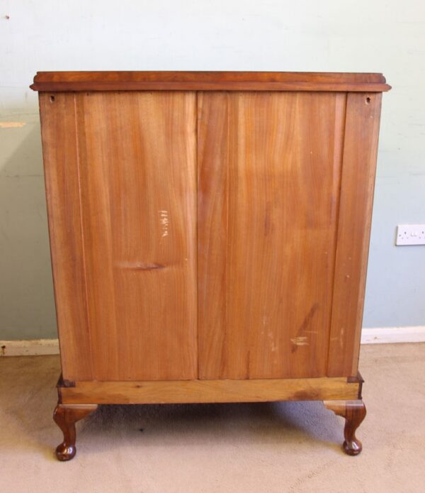 Antique Bow Front Figured Walnut Chest of Drawers - Image 12