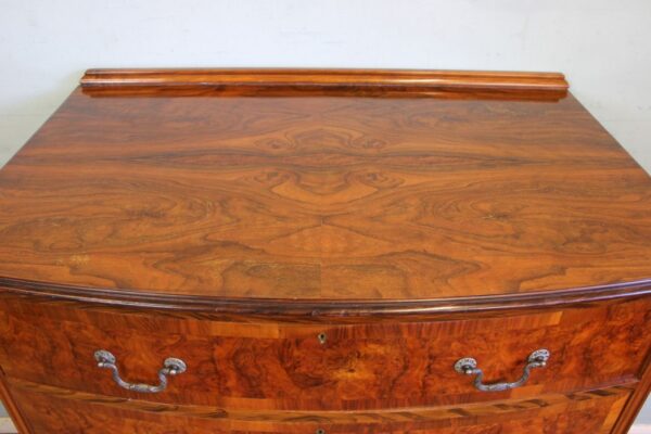 Antique Bow Front Figured Walnut Chest of Drawers - Image 6