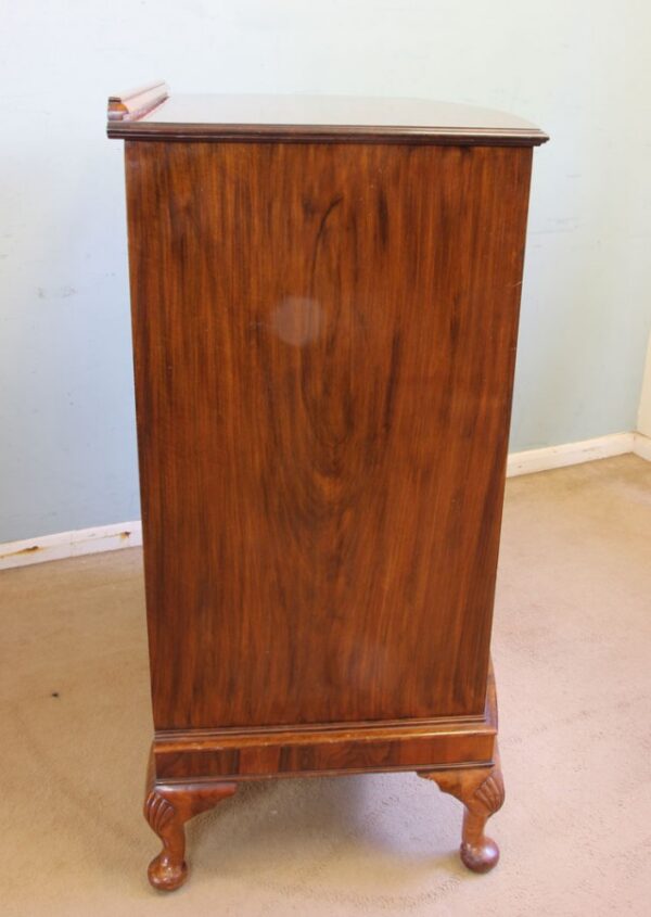 Antique Bow Front Figured Walnut Chest of Drawers - Image 8