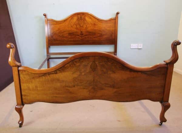 Antique Figured Walnut Double Bed - Image 9