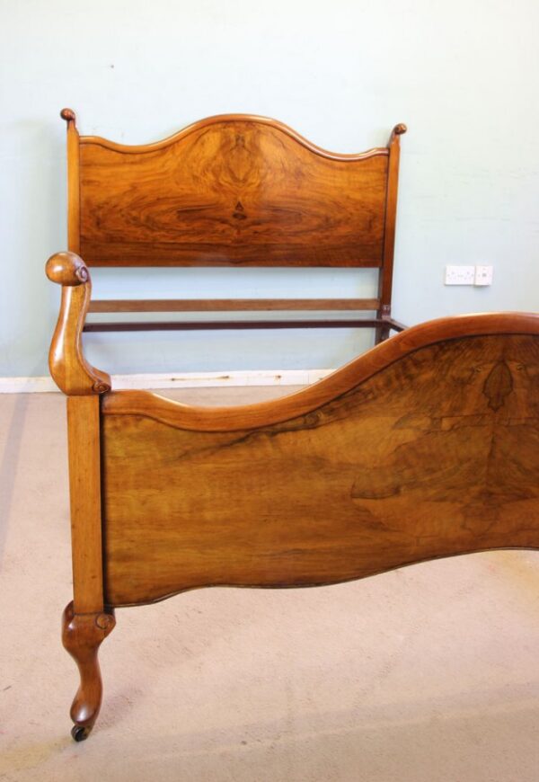 Antique Figured Walnut Double Bed - Image 10