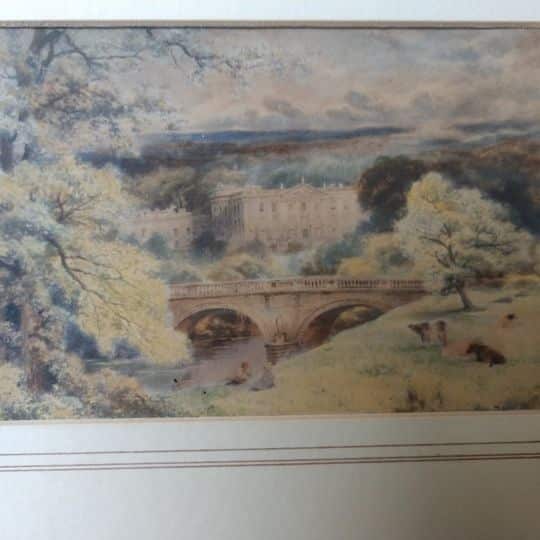 EXQUISITE Chatsworth House signed MINIATURE watercolour by Charles Frederick Allbon c1900 Derbyshire Antique Art 7