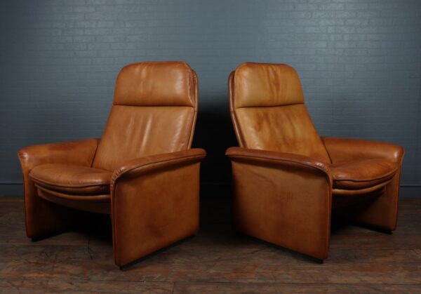 A Pair of De Sede Reclining DS50 in Tan Neck Leather de sede Antique Chairs 12