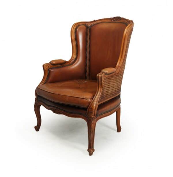 French Leather Bergere Chair Louis XV style