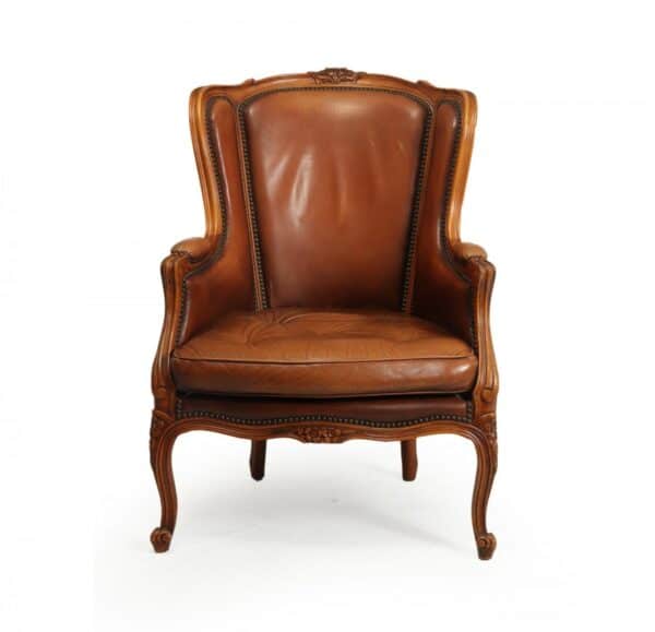 French Leather Bergere Chair Louis XV style Bergere Antique Chairs 15