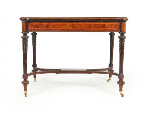 Antique English Burr Walnut Inlaid Writing Table c1880 Antique Tables 15