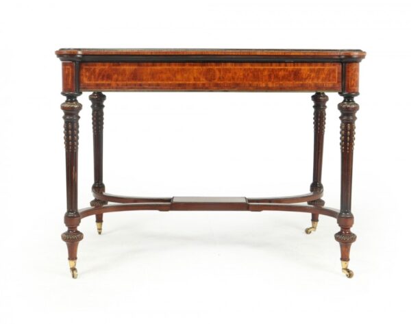 Antique English Burr Walnut Inlaid Writing Table c1880 - Image 13