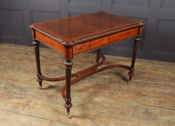 Antique English Burr Walnut Inlaid Writing Table c1880 Antique Tables 9