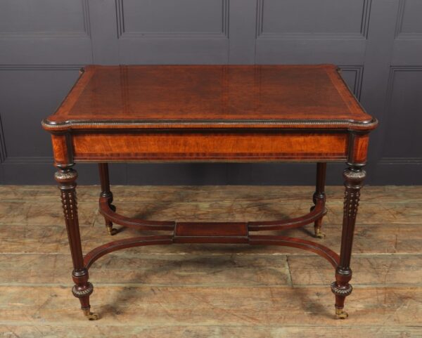 Antique English Burr Walnut Inlaid Writing Table c1880 - Image 5