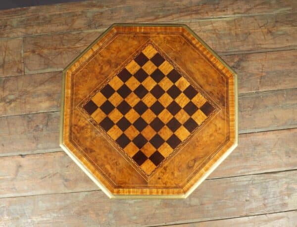 Antique English Walnut, Satinwood and Ebony Chess Table c1880 - Image 4