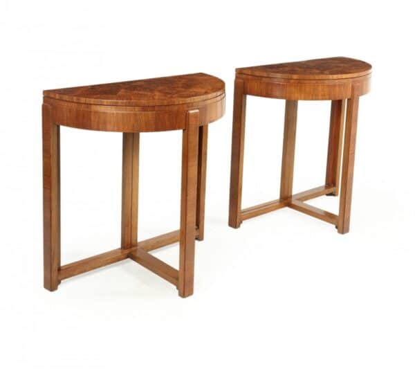 Pair of Art Deco Walnut Card / Console Tables Antique Tables 3