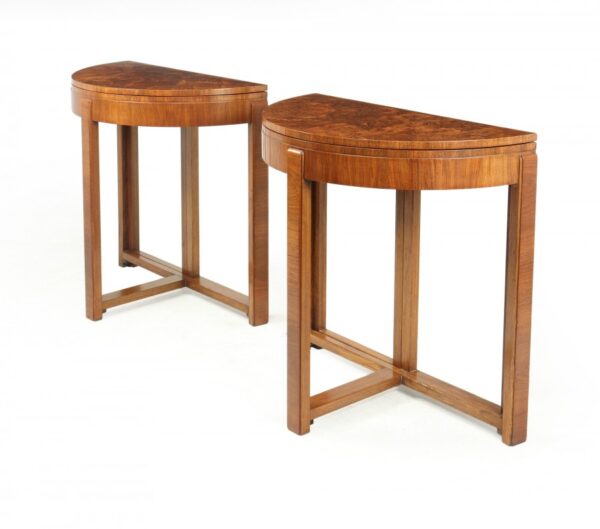 Pair of Art Deco Walnut Card / Console Tables Antique Furniture 16