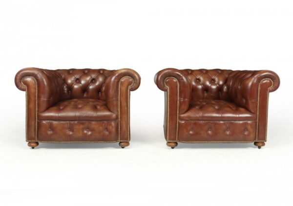Vintage Leather Chesterfield Club Chairs - Image 14