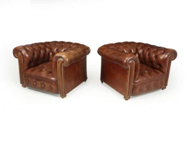 Vintage Leather Chesterfield Club Chairs Antique Chairs 15