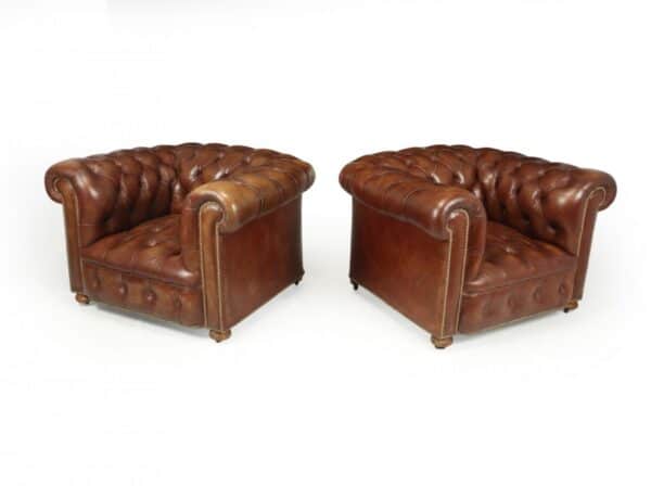 Vintage Leather Chesterfield Club Chairs - Image 13