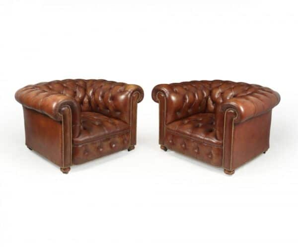 Vintage Leather Chesterfield Club Chairs Antique Chairs 3