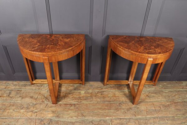 Pair of Art Deco Walnut Card / Console Tables Antique Furniture 12