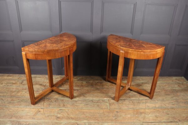 Pair of Art Deco Walnut Card / Console Tables Antique Furniture 7